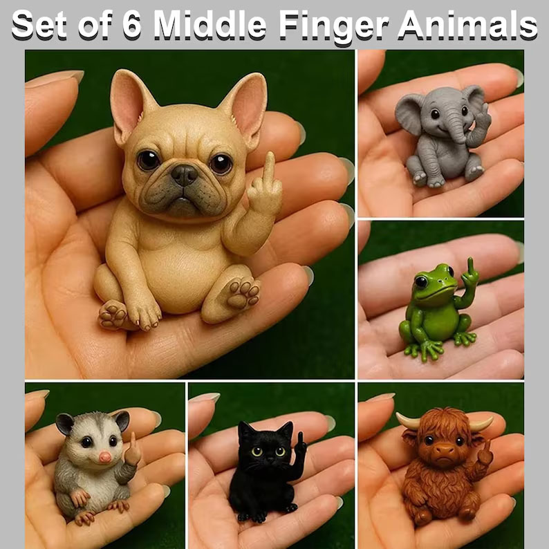 A set of 6-piece mini animal middle finger statues