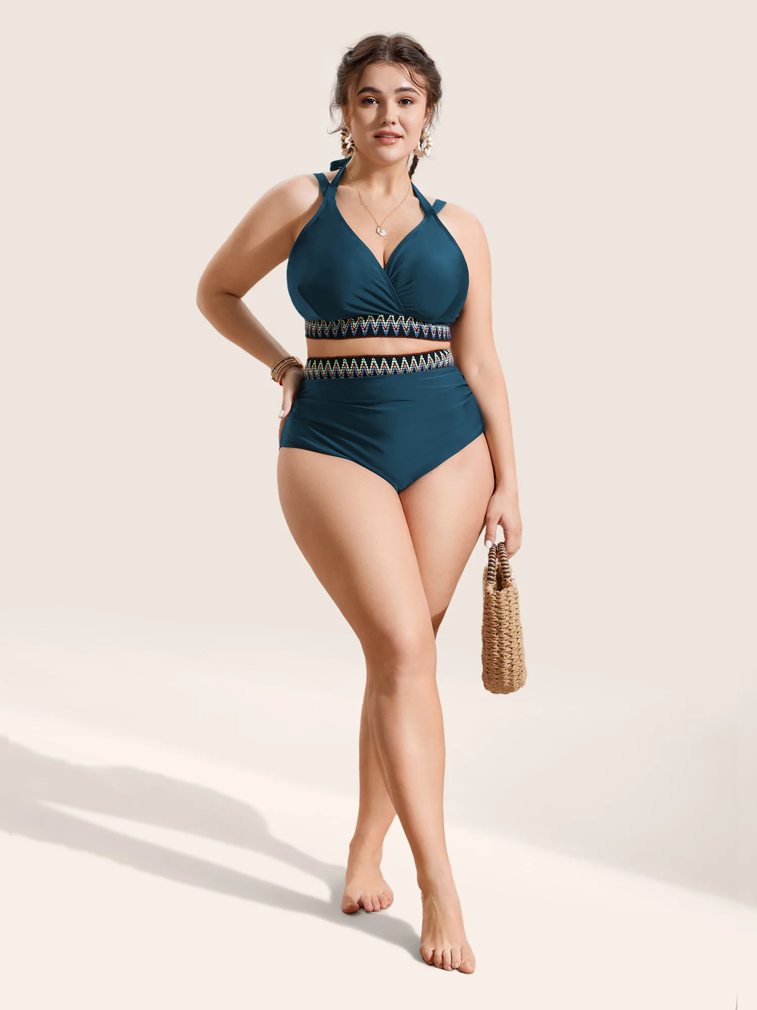 Embroidered Wrap Tie Knot Swim Top