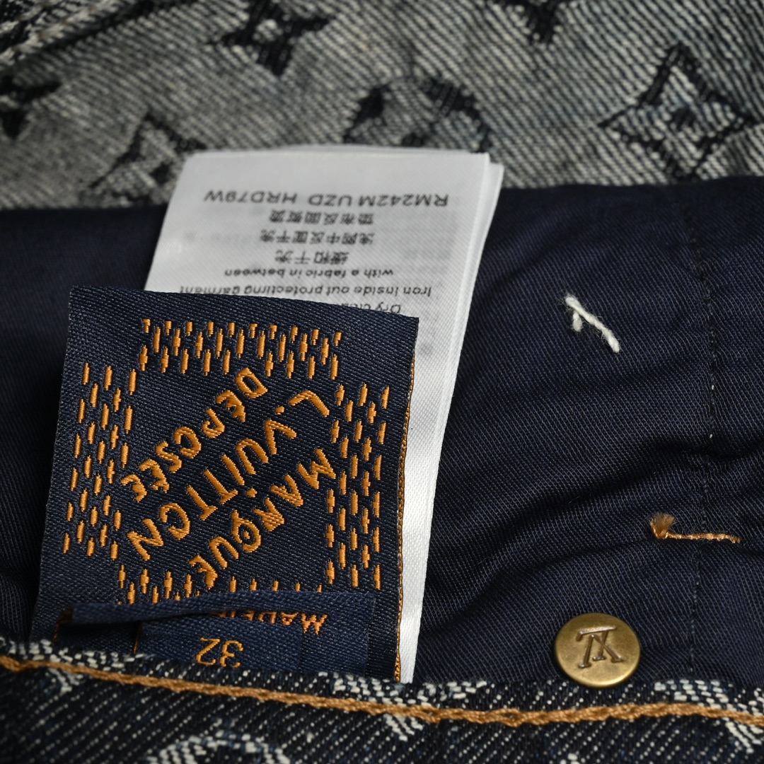 Louis Vuitton 24Fw Heavy Printed Jacquard Pearl Button Straight Jeans
