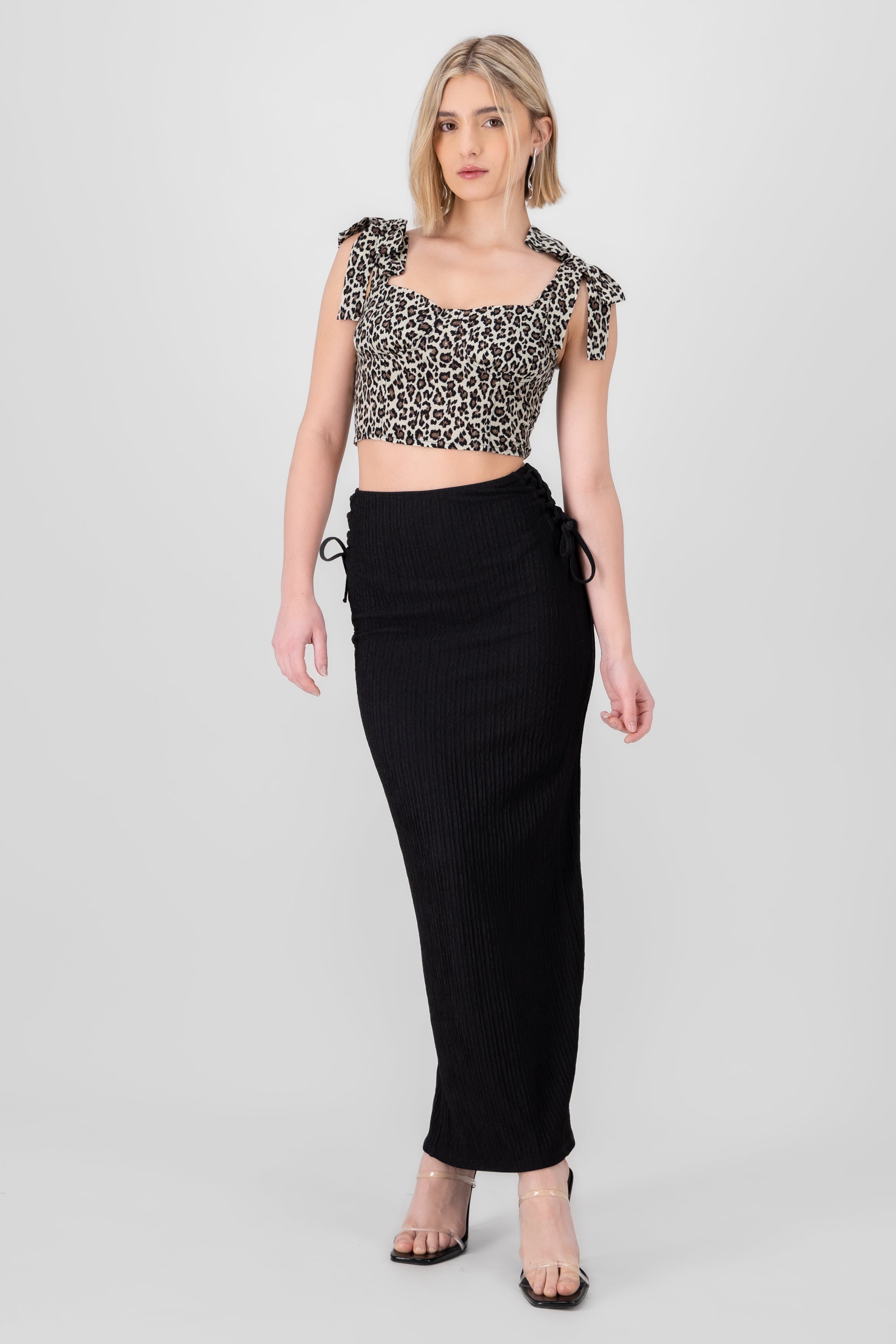 Textured Side Straps Midi Skirt