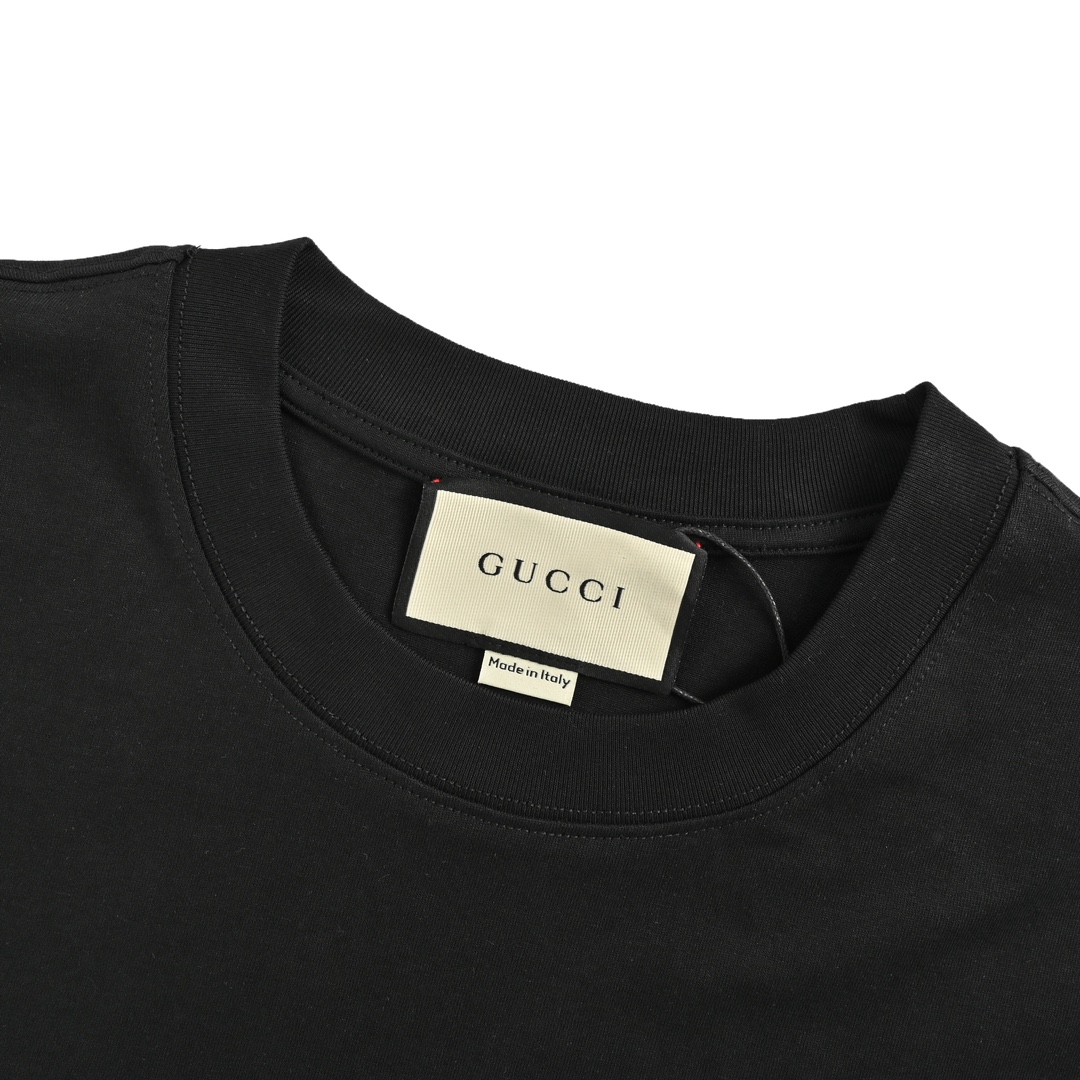 Gucci 24ss red and green color matching embroidered letter short sleeve