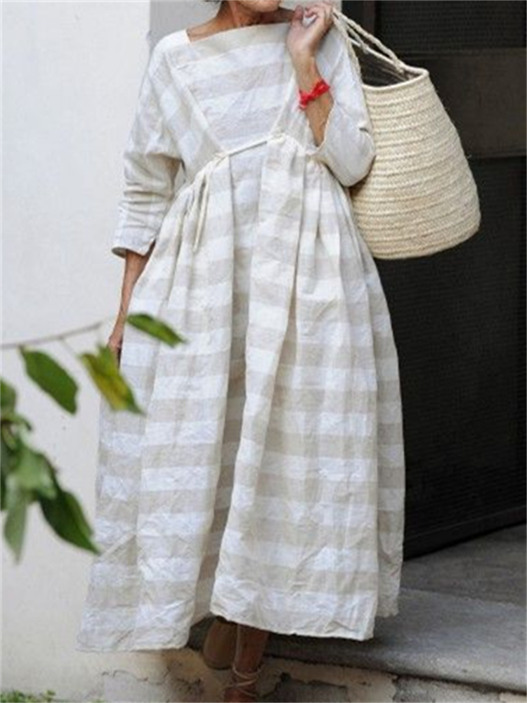 Vintage Striped Pleated Oversize Maxi Dress