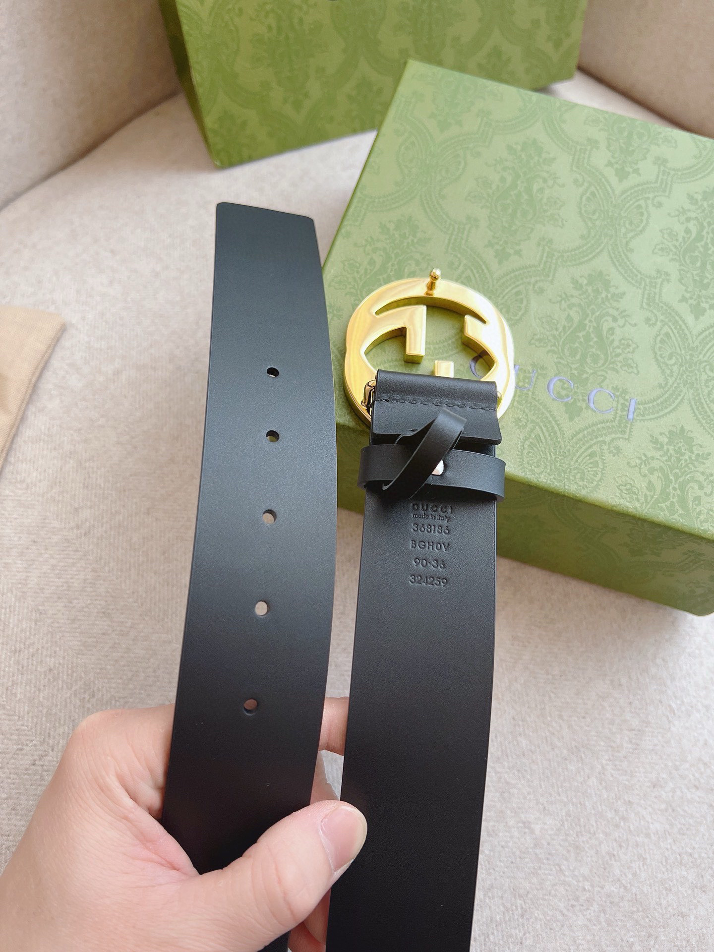 Gucci Interlocking Double G Buckle Leather Belt 4.0cm Width