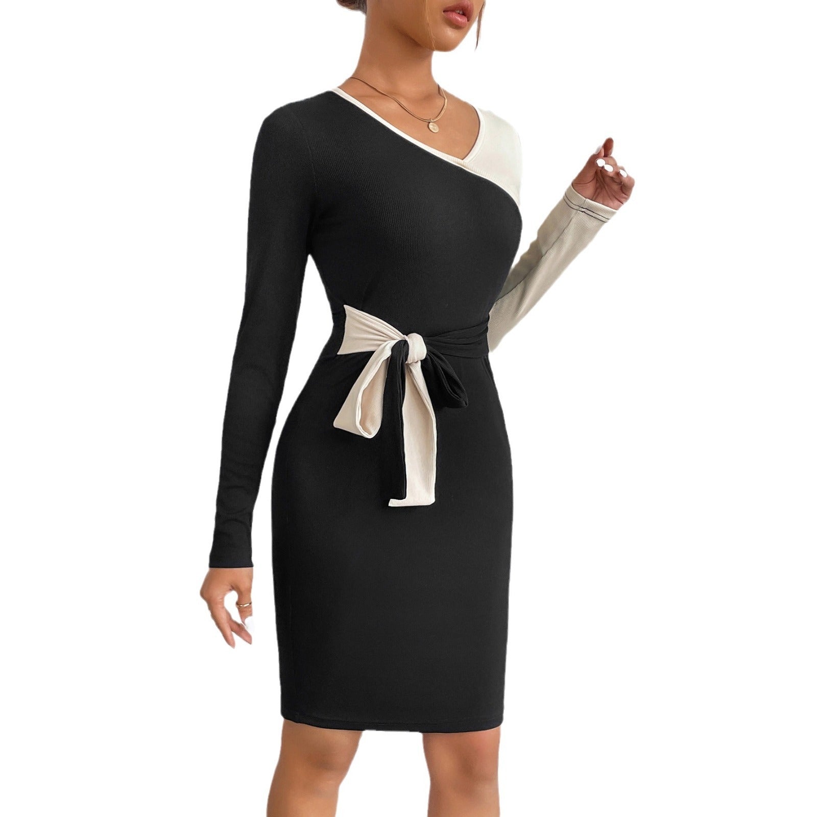 Women's Long Sleeve Sheath Dress with Tied Stitching Detail