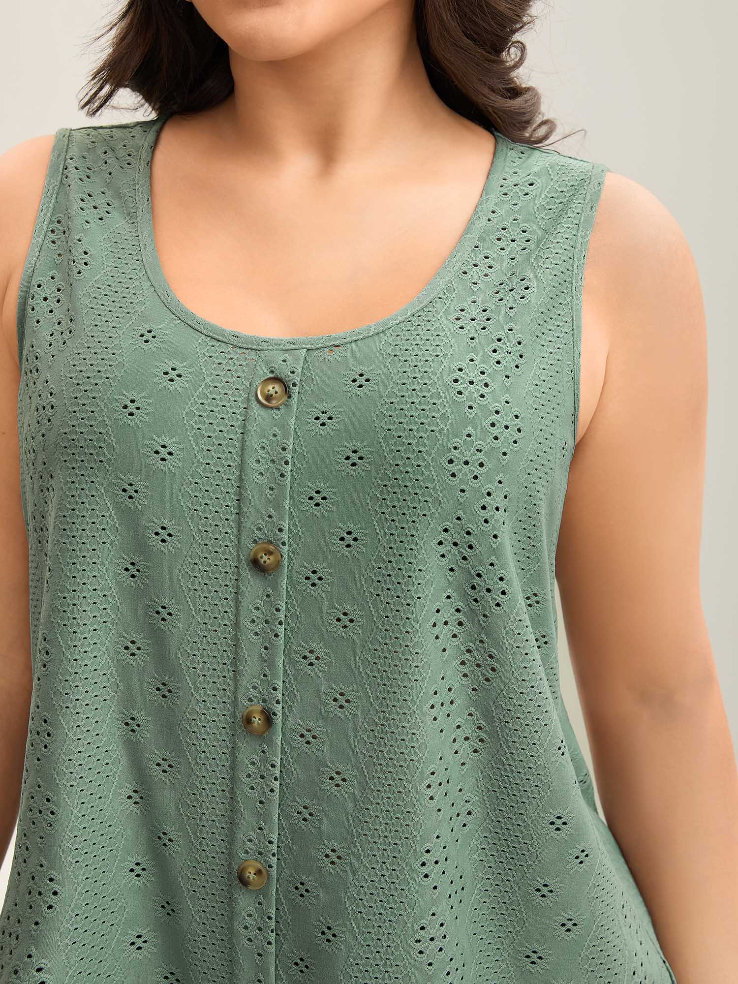 Cut-Out Textured Button Detail Tank Top