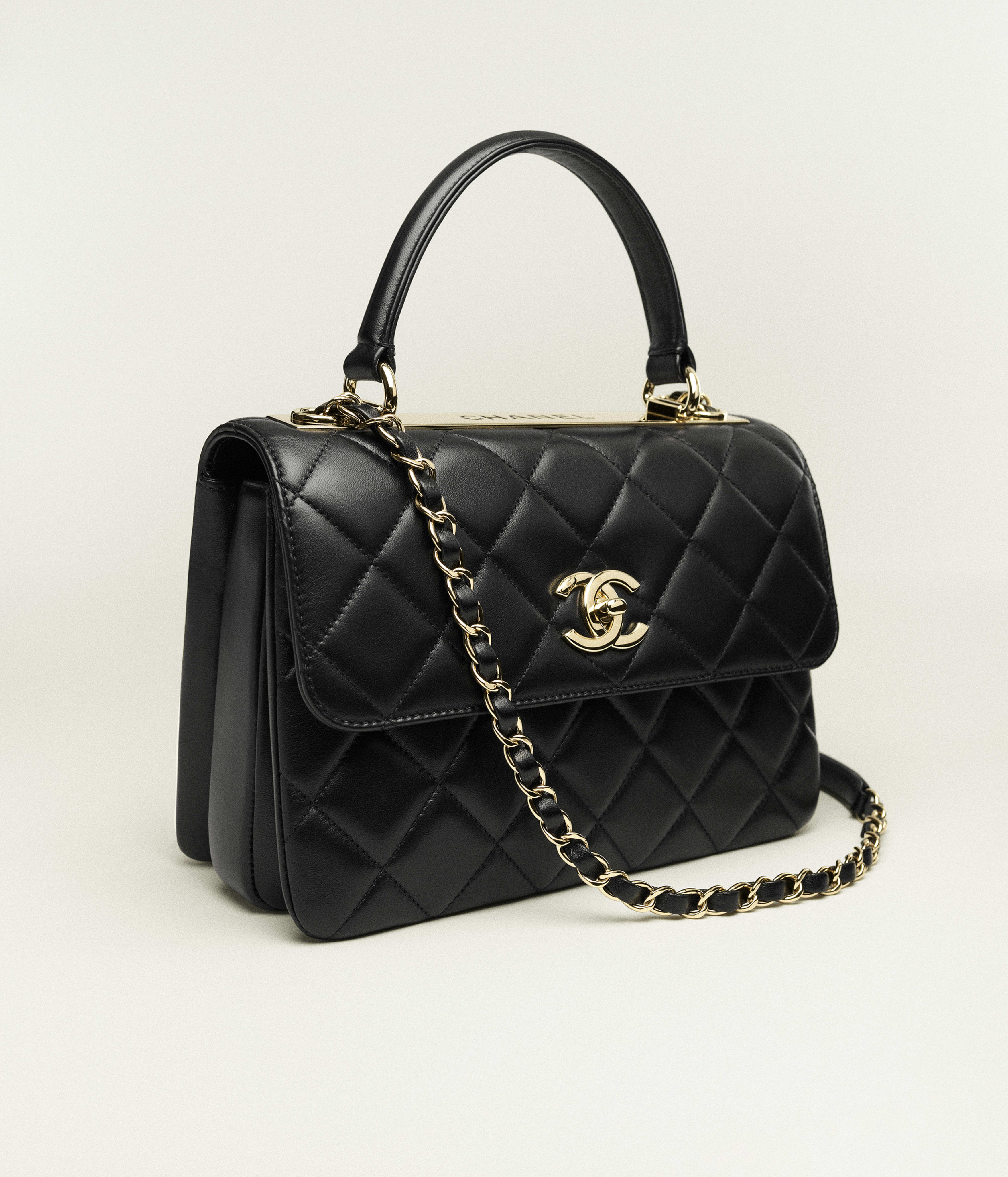 Chanel Flap Bag with Top Handle Lambskin & Gold-Tone Metal Black A92236-Y60767-94305