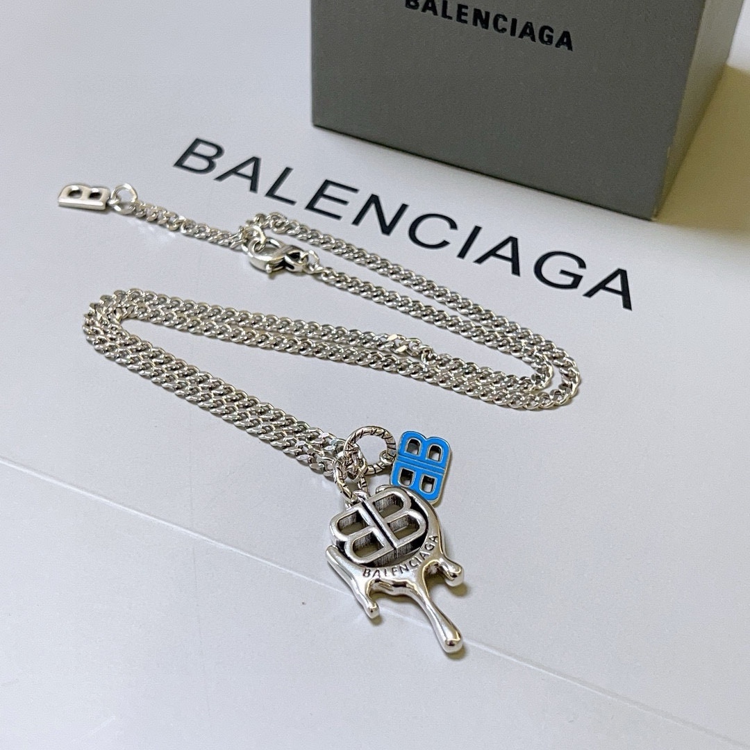 Balenciaga Blue BB Chain Vintage Necklace