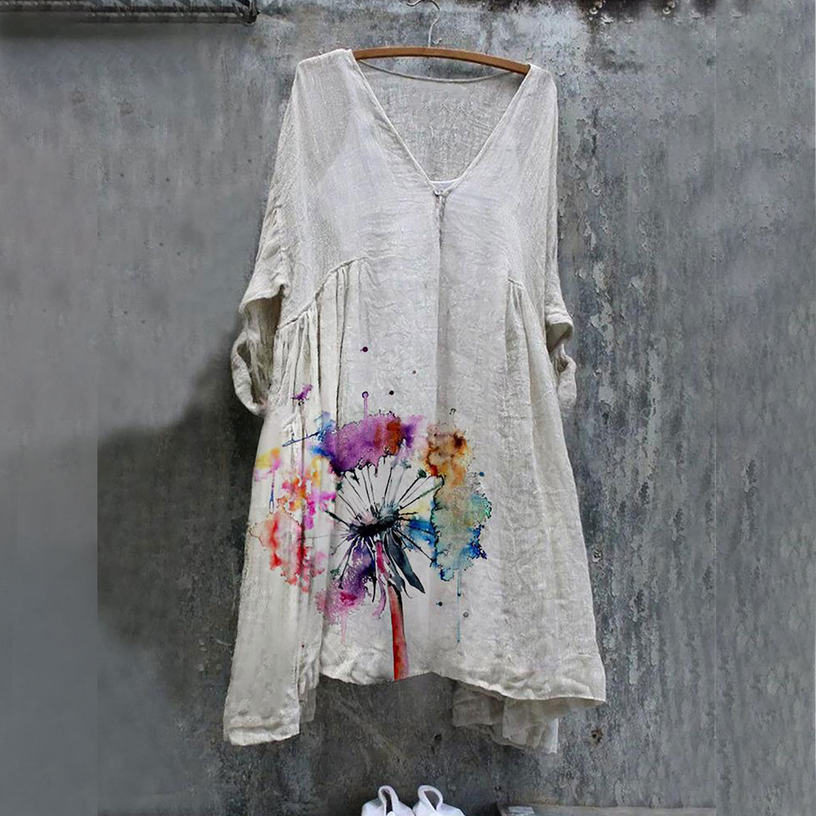 Casual Loose Dandelion Print Mini Dress