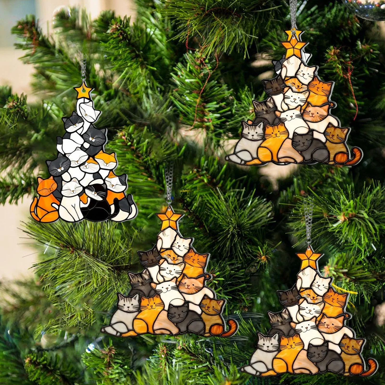 💥ON SALE💥Cat Christmas Tree Suncatcher Ornament Decoration🐱🎄✨