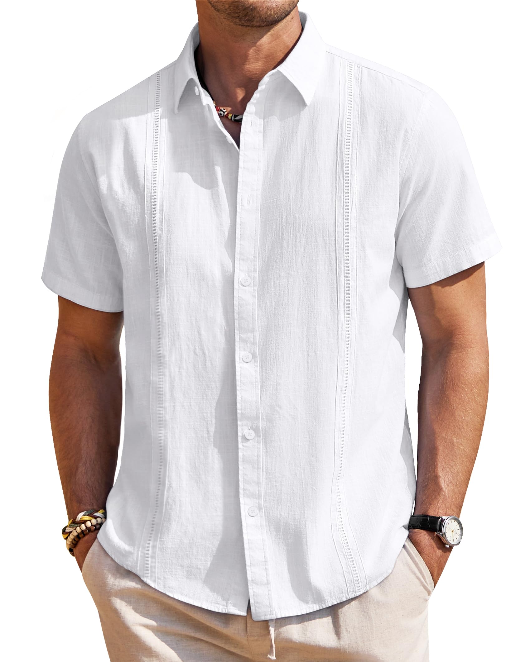 Men's linen short-sleeved shirt | Cuban collar casual top | Lightweight and breathable must-have for summer