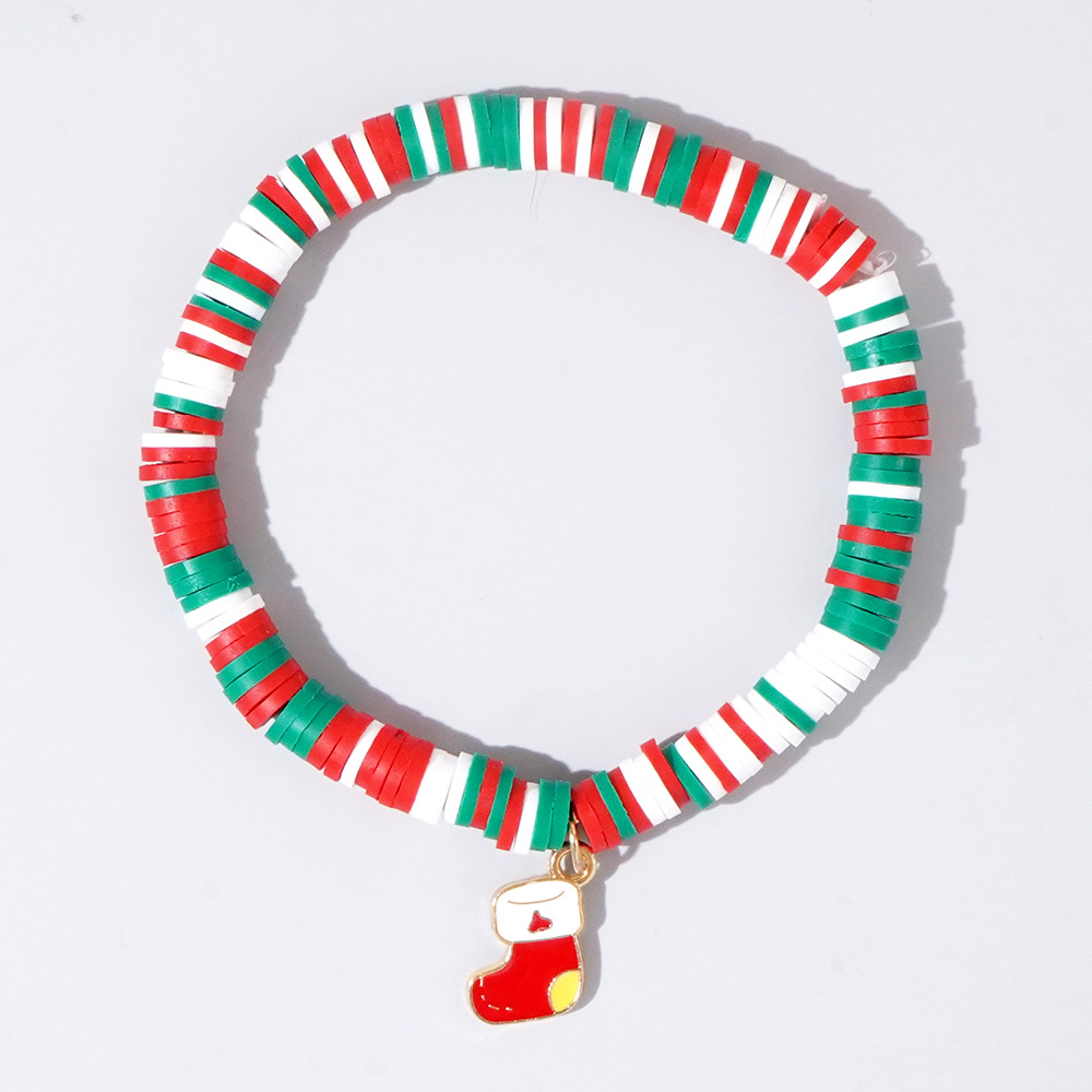 Christmas hand colored polymer clay beaded bracelet set gift