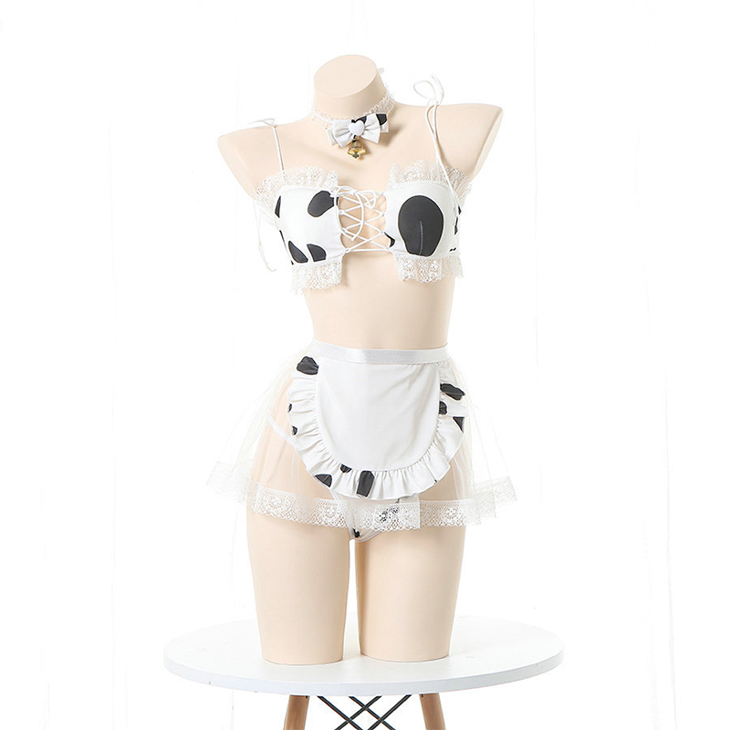Cow Pattern Print Lace Bikini Lingerie Set