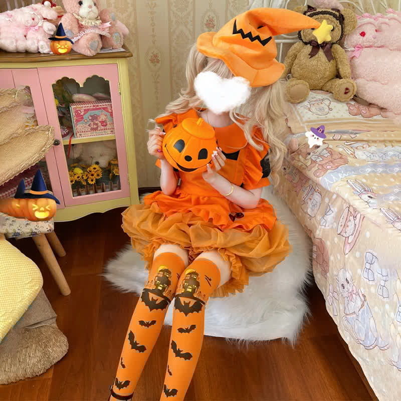 Cosplay Pumpkin Bat Embroidery Doll Collar Maid Dress