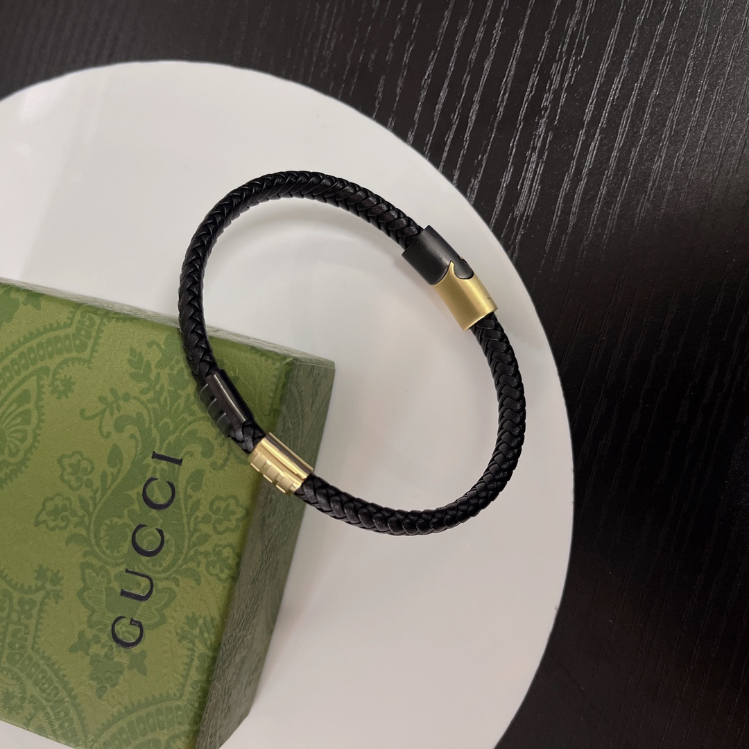 Gucci genuine leather braided gold bracelet