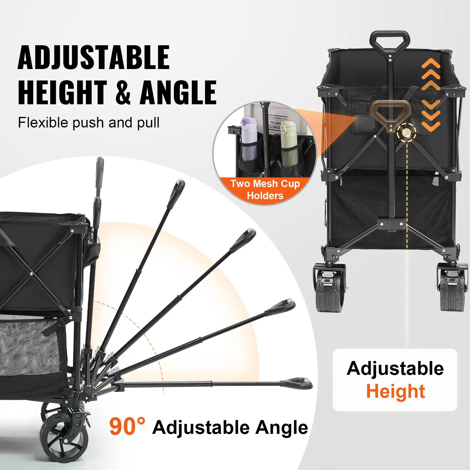 Foldable Double Decker Wagon, Collapsible Wagon Cart with All-Terrain Wheels, Heavy Duty Folding Wagon Cart for Camping, Shopping, Garden, 52