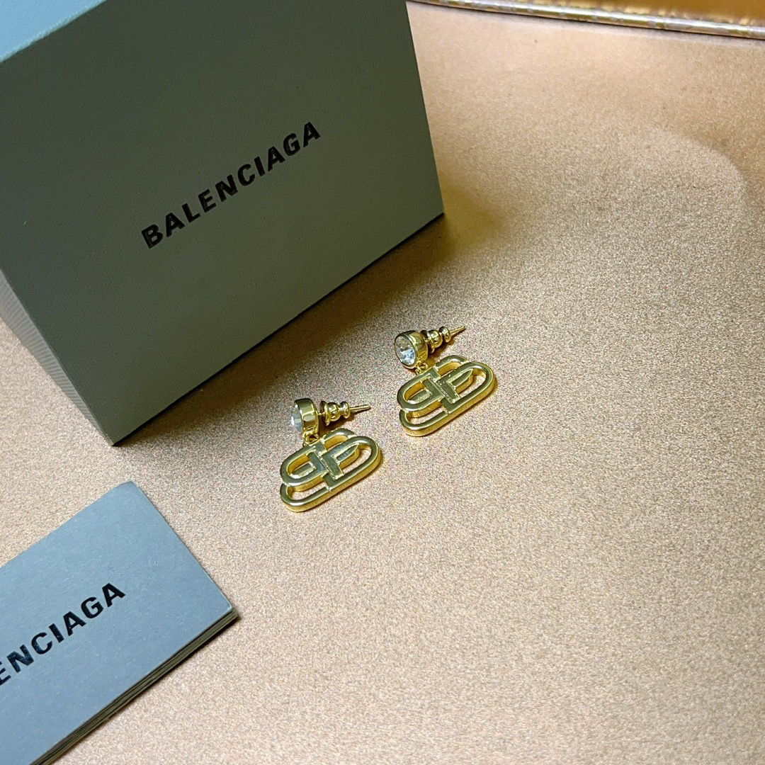 Balenciaga BB gold-tone diamond stud earrings