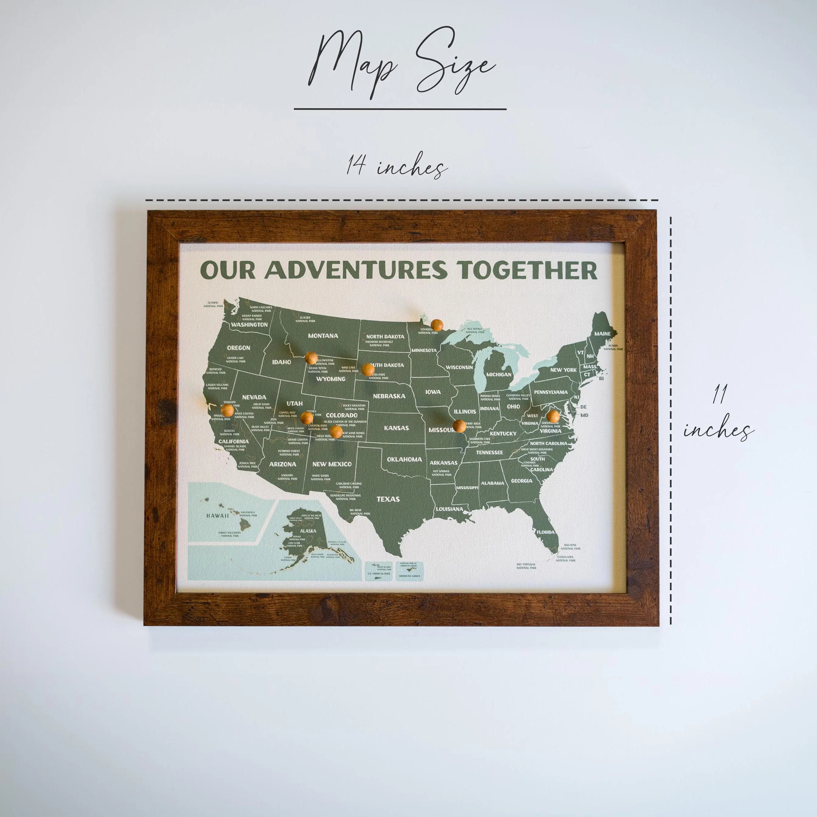 National Parks Push Pin Map – Personalized Adventure Map, Track Your National Park Travels ,11x14