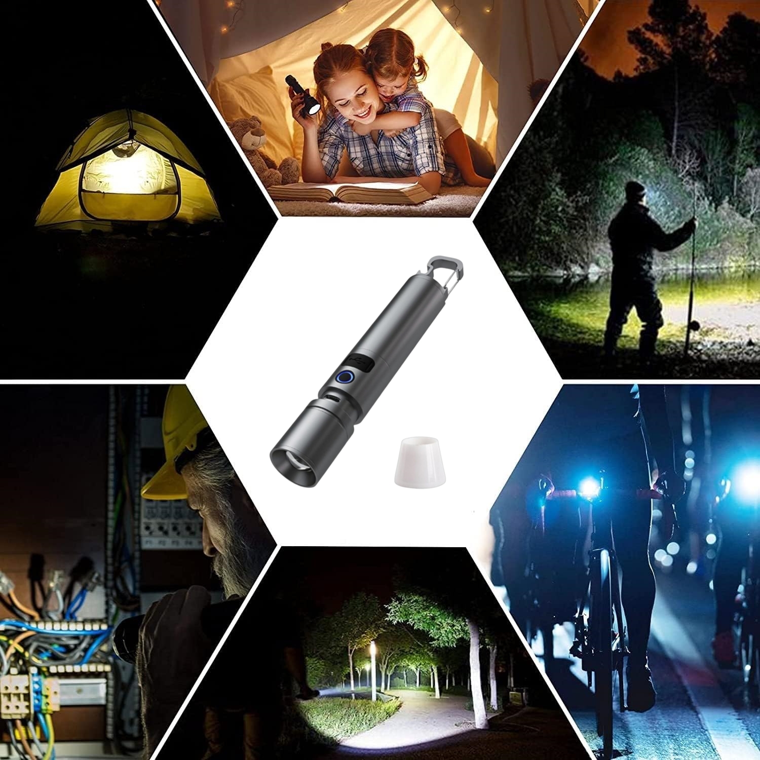 On Sale🔥New German 90000 Lumens Super Bright Rechargeable Zoomable Waterproof Flashlight With Lampshade