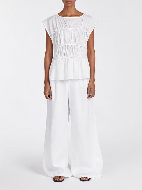 Women's White Linen-Blend Layered Top