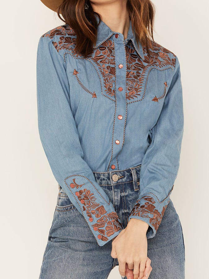 Women's Vintage Western Print Long Sleeve Shirt