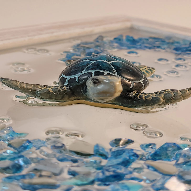 Blue Sea Turtle & Crushed Glass Wave Decor
