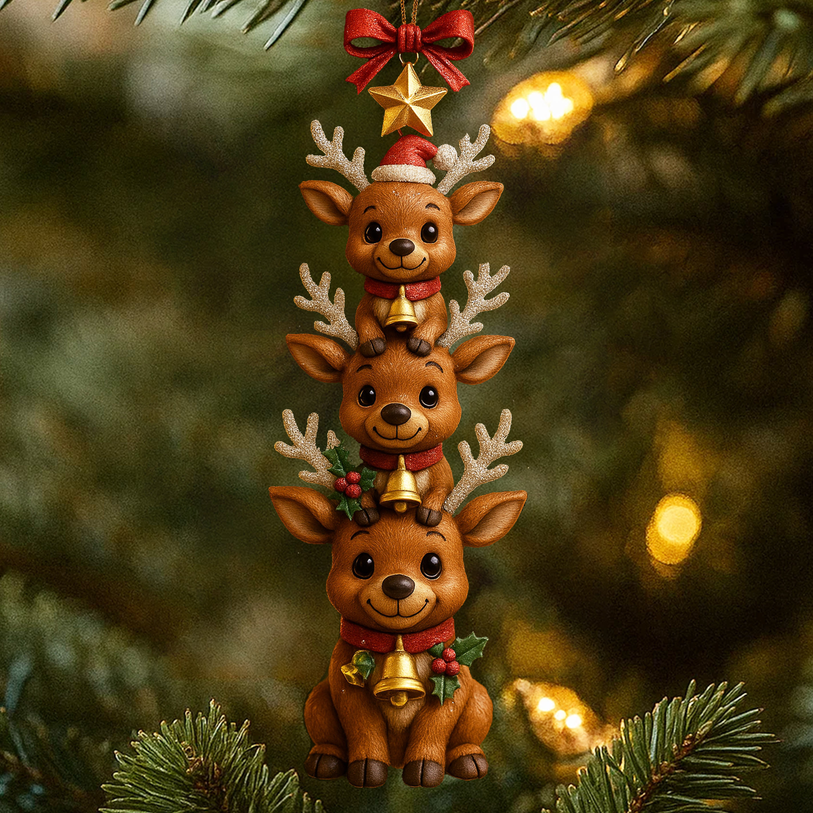 Stacked Reindeer Christmas Ornament