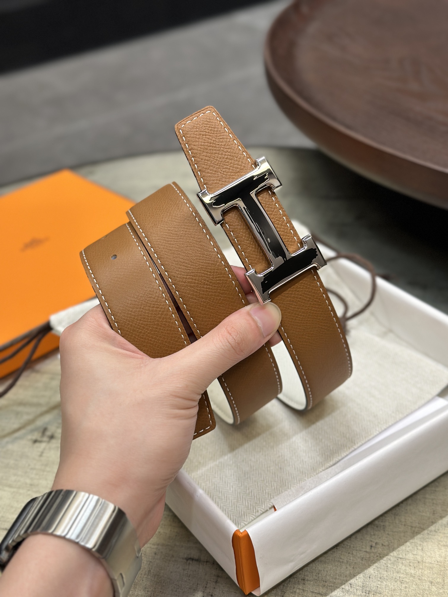 Hermès epsom double-faced calfskin belt 3.2CM wide