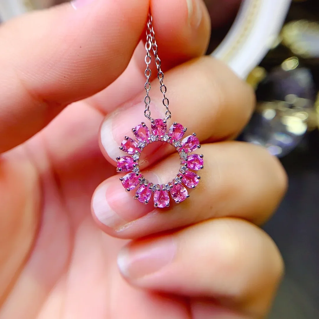 925 Sterling silver natural red sapphire blue necklace jewelry fire color good beauty women's luxury jewelry certified boutique