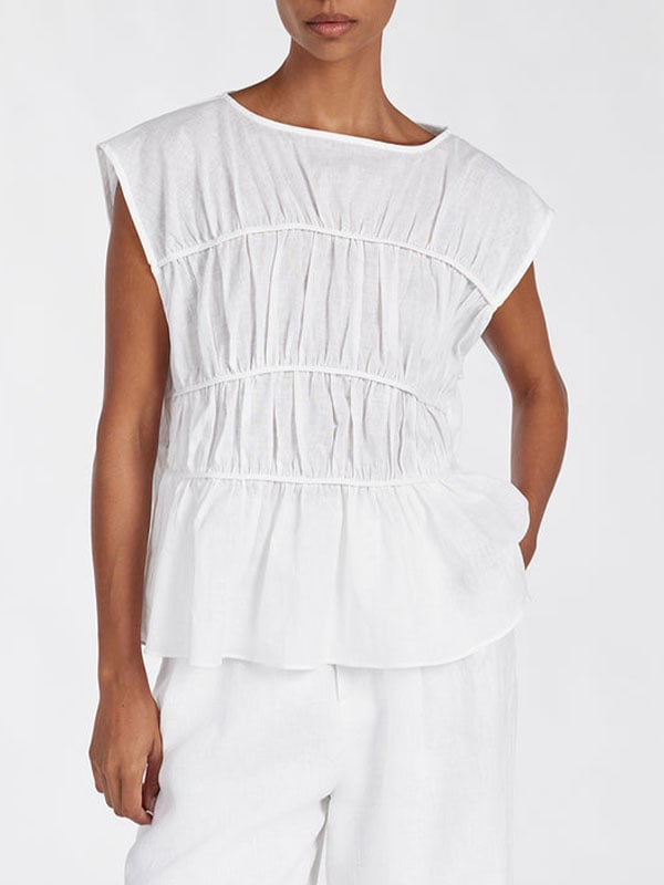 Women's White Linen-Blend Layered Top