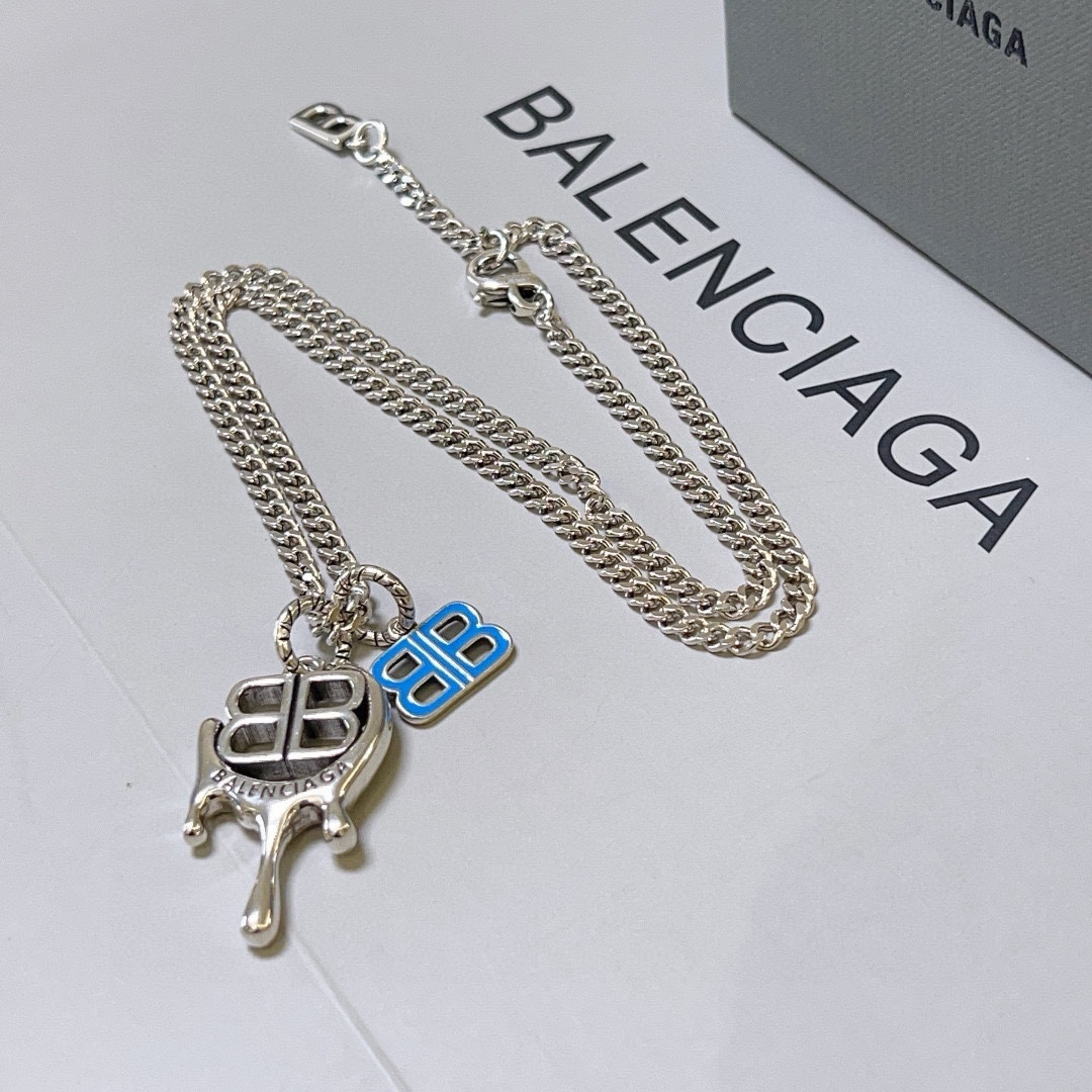 Balenciaga Blue BB Chain Vintage Necklace