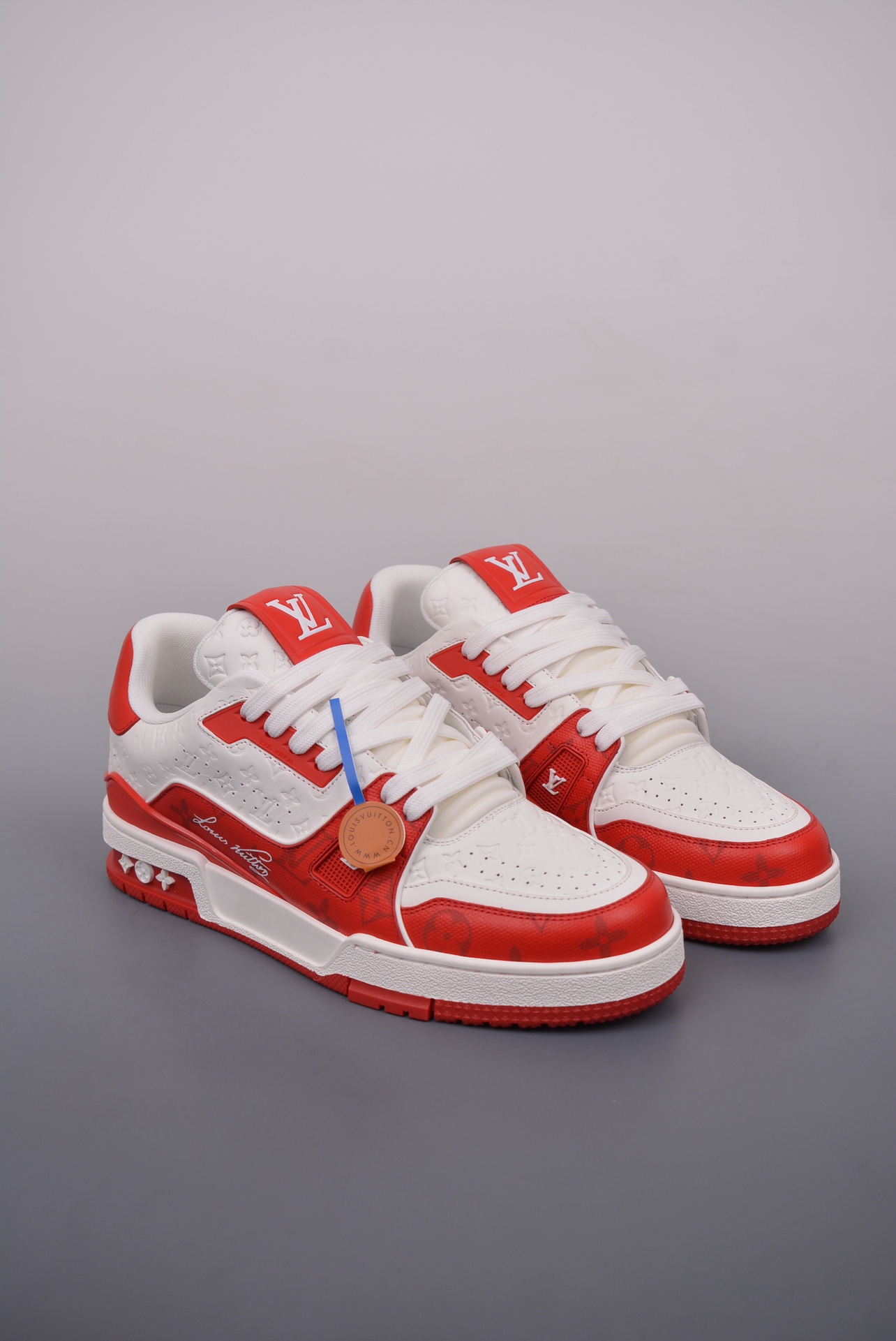 Louis Vuitton Trainer Sneaker Low Red and White Signature 1AANFJ