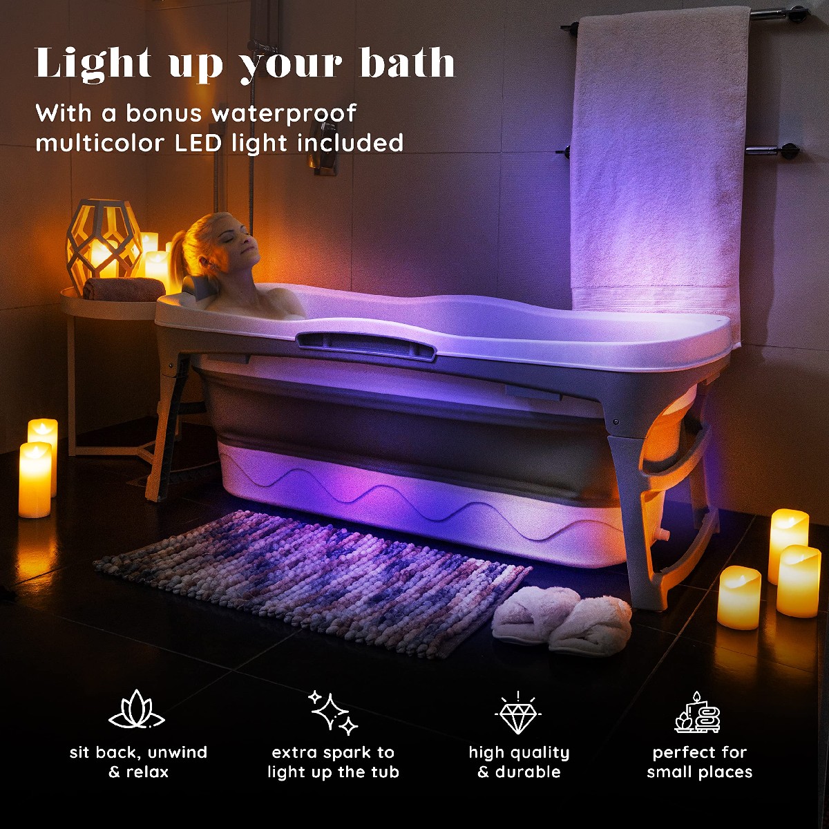 🔥Last Day For Clearance🔥Portable bathtub for adults with LED ambient light + water heater - Christmas special