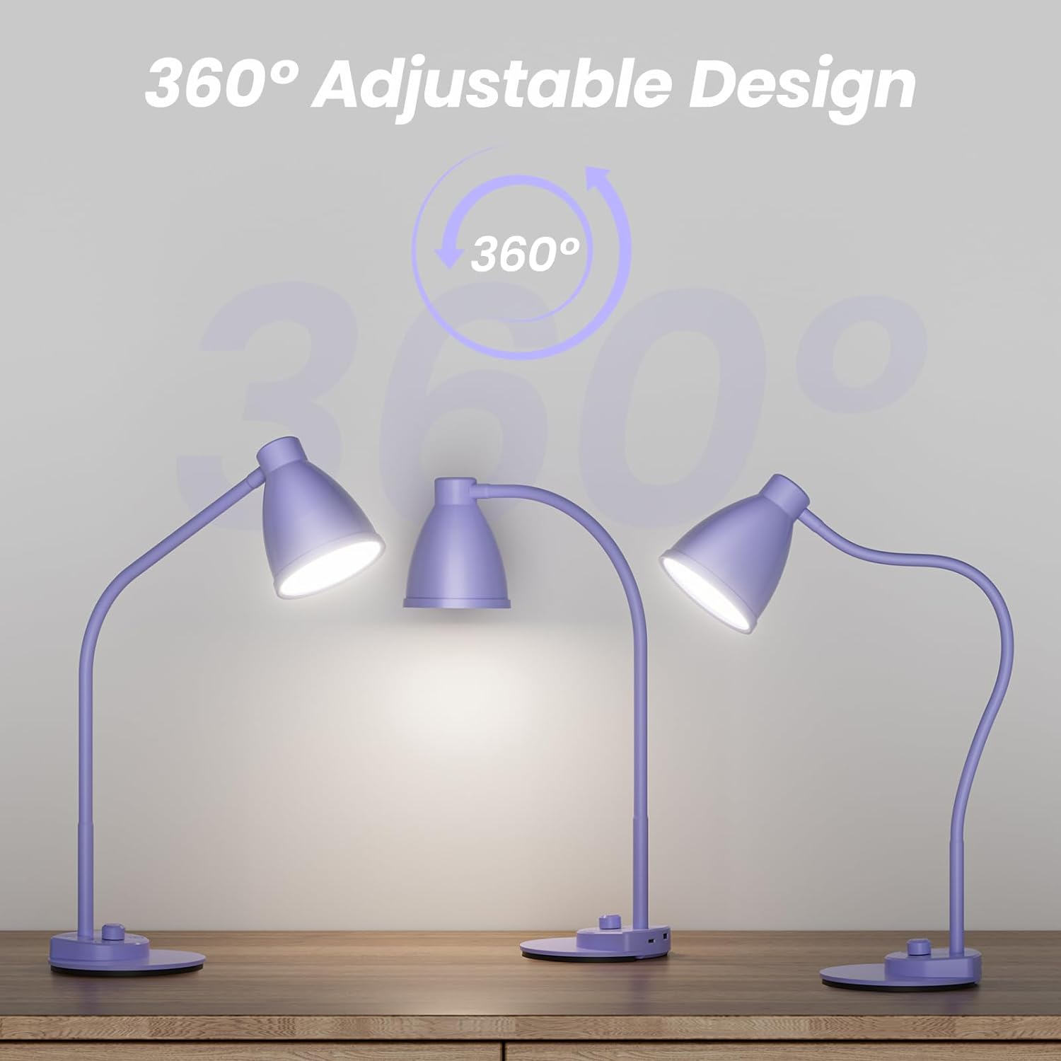 BOHON LED Desk Lamp with USB Charging Port 3 Color Modes Dimmable Reading Light Intelligent Induction Auto Dimming Task Lamp Flexible Gooseneck Table Lamp for Bedside Office, AC Adapter Include