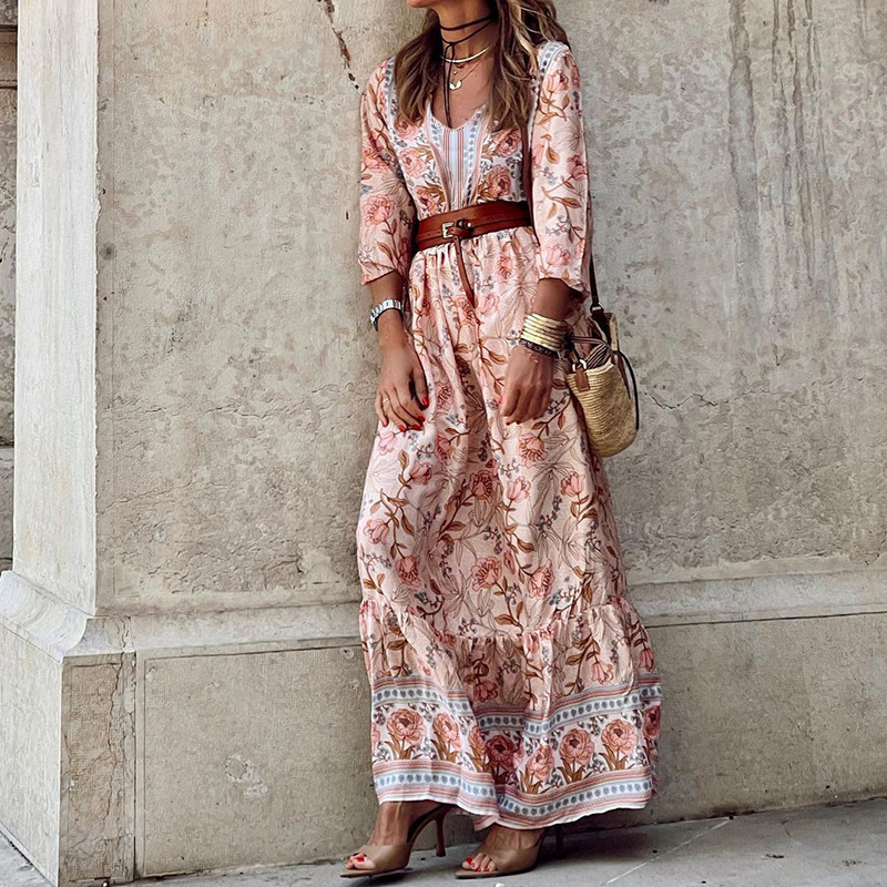 2024 The new fall model Casual Bohemian mid-length printed dress