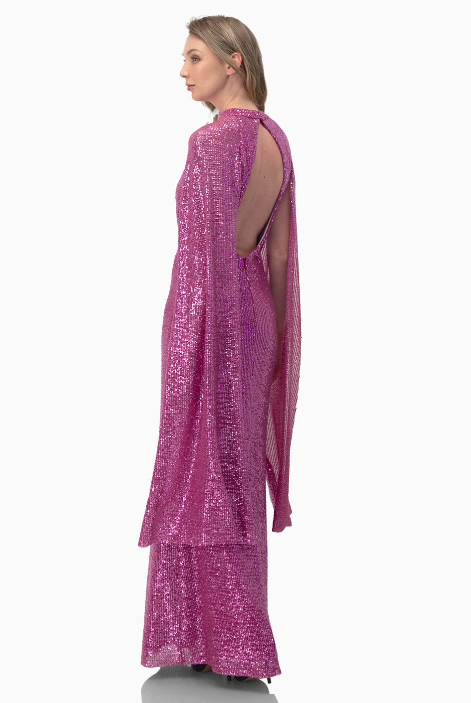 Vestido largo de lentejuelas rosa