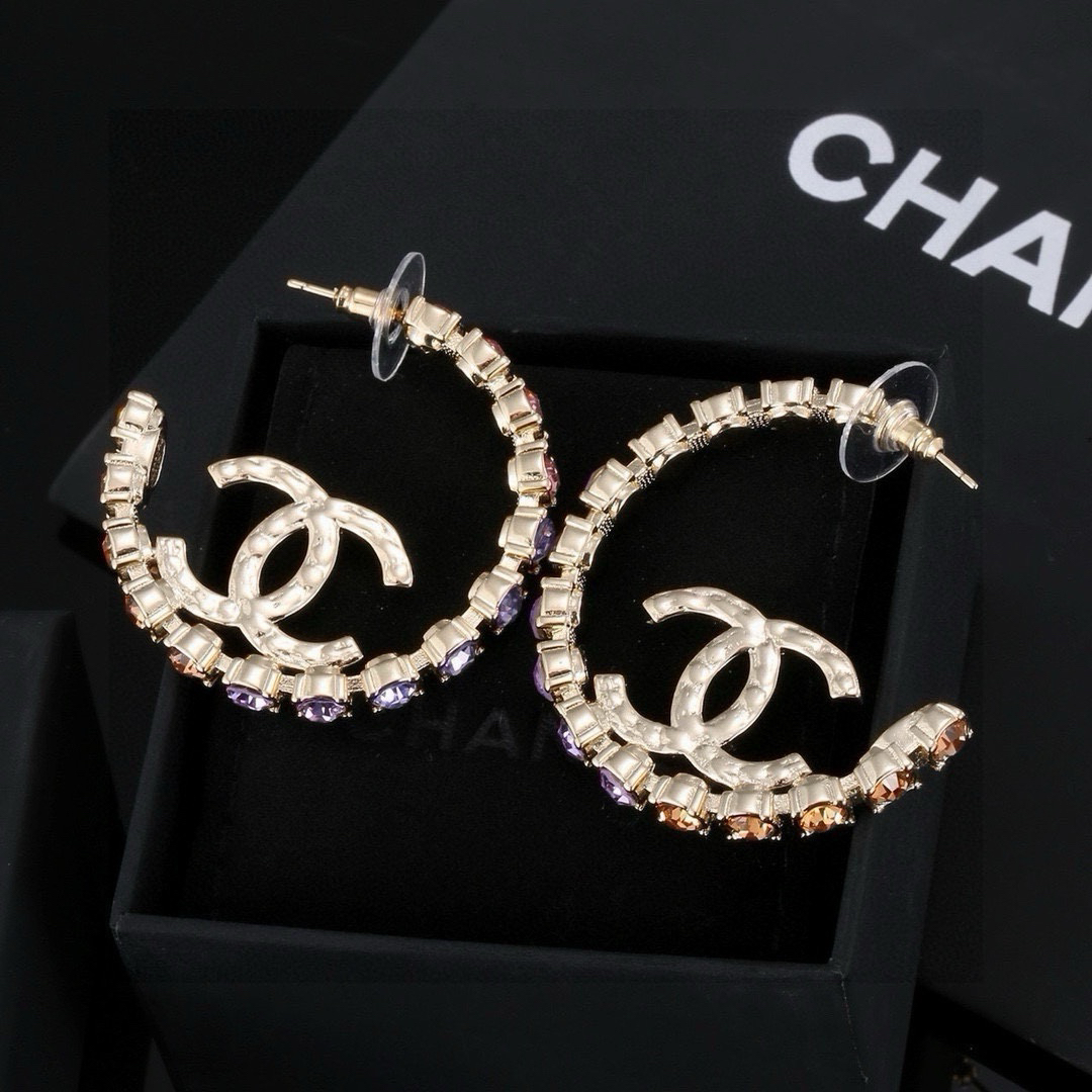 Chanel Half Circle Diamond Stud Earrings