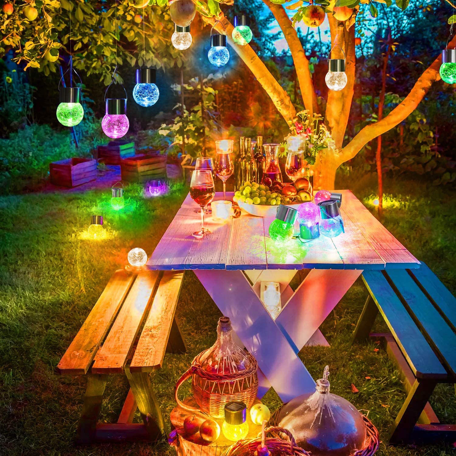 🎄Early Christmas New Sale🎄Multi-Color Changing Cracked Glass Hanging Ball Waterproof Solar Outdoor Lights