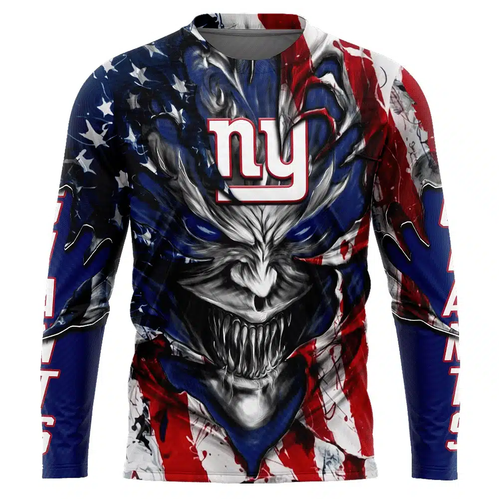 NEW YORK GIANTS DEMON FACE AMERICAN FLAG-3D UNISEX HOODIE
