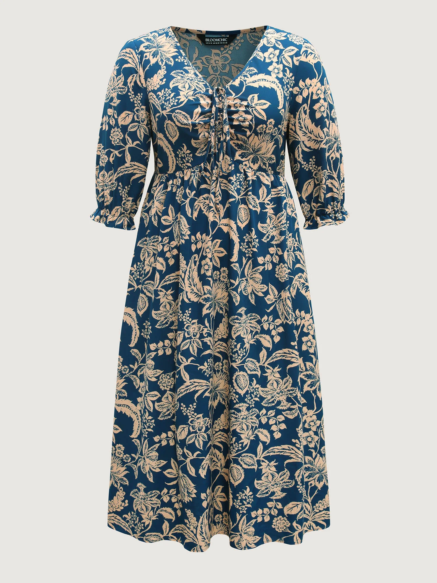 Boho Floral Drawstring Pockets Midi Dress