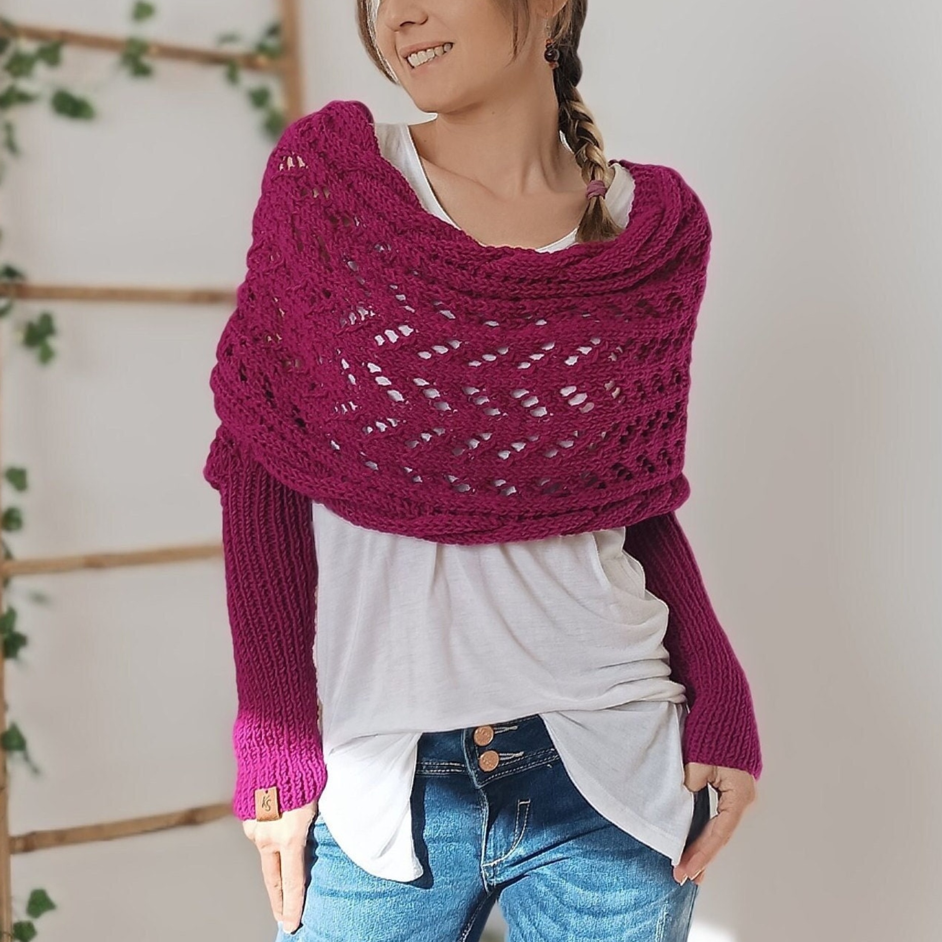 ON SALE🔥Scarf With Sleeves, Knitted Cable Wrap