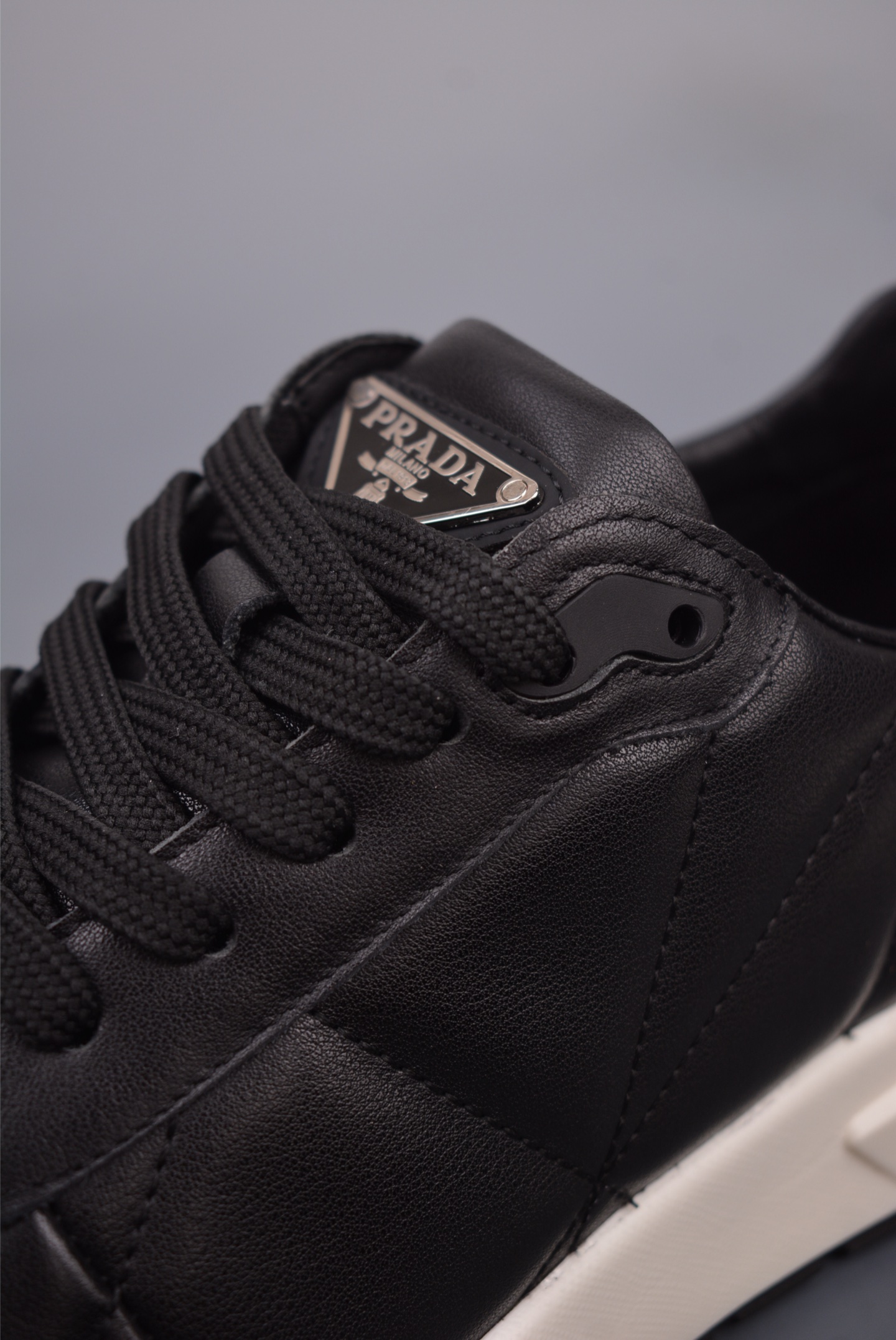 Prada PRAX 01 Triangle Logo Leather Sneakers Diamond Black and White 3D988M_3LF5_FG000