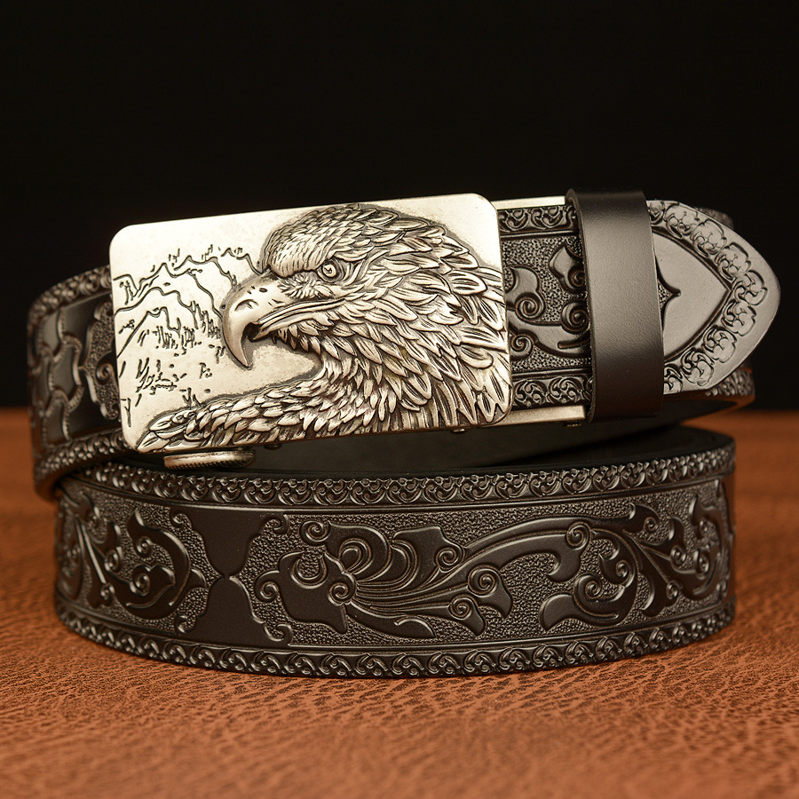 Bald Eagle Cowboy Leather 3D Manual Engraved Belt