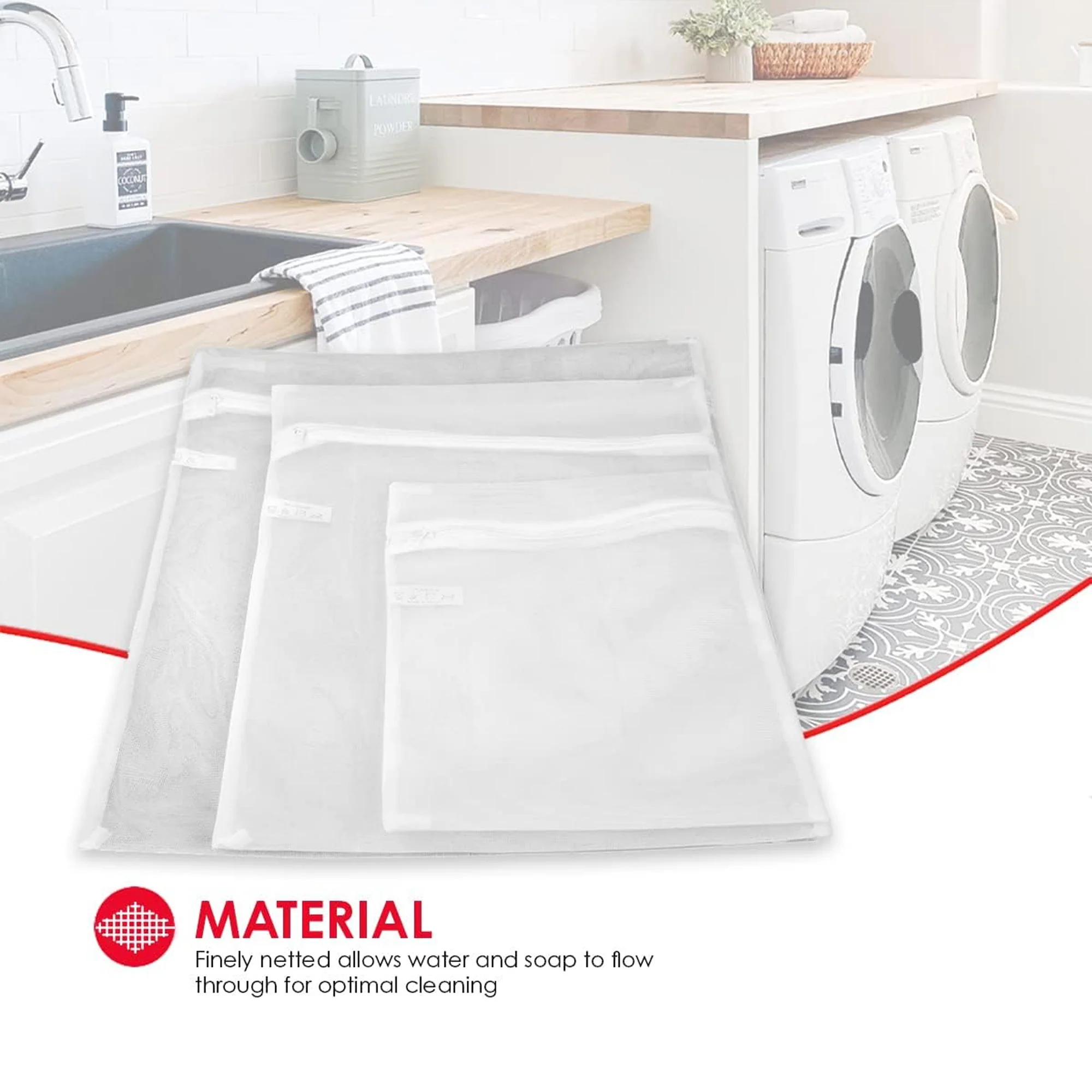 Home Basics 3 Piece Micro Mesh Delicate Intimate  Laundry Wash Bag, White