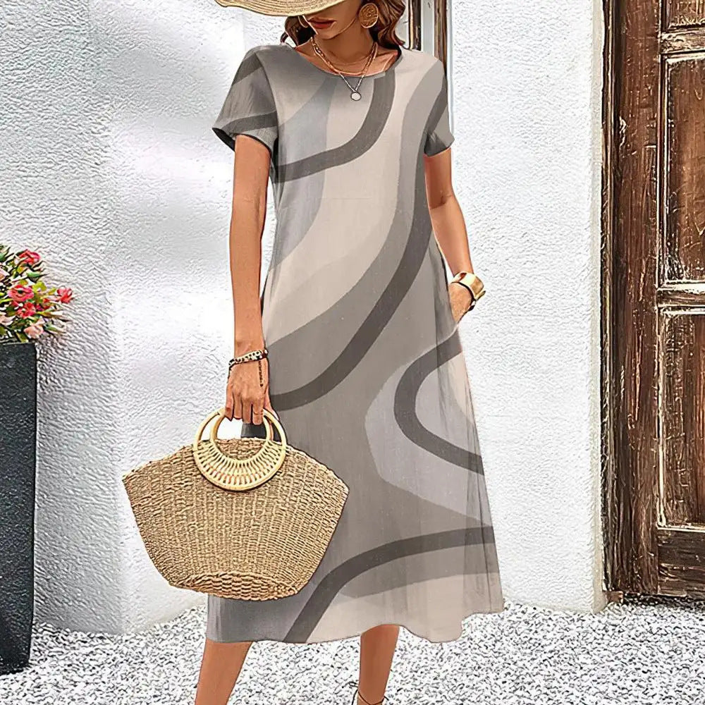 Casual Fashion Simple Line Pattern Top with Elegant A-Line Skirt