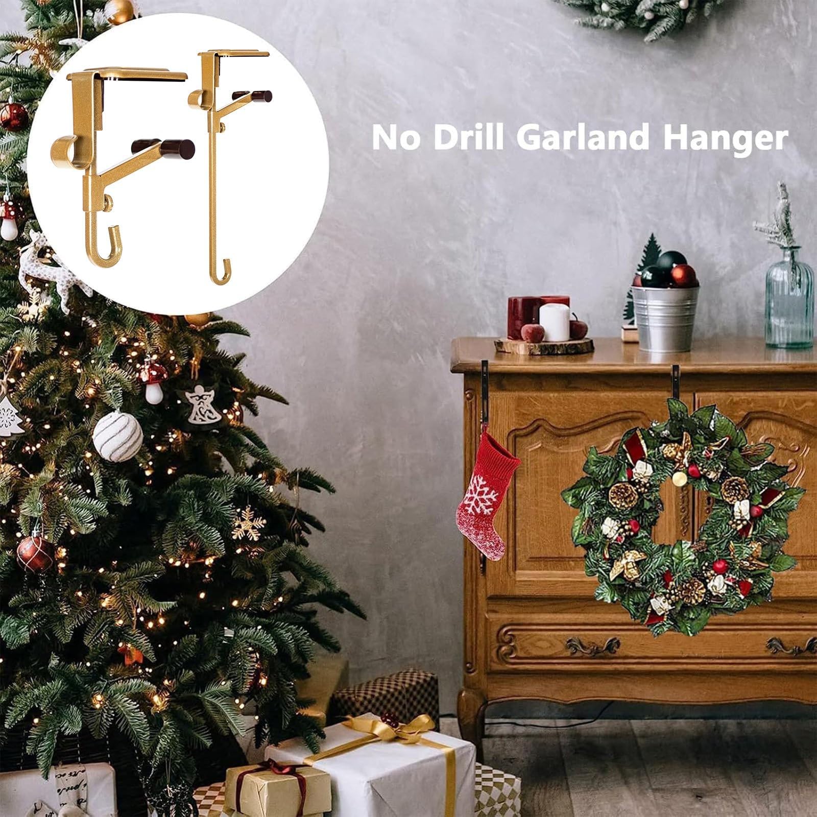 💥ON SALE💥Fireplace Stocking Holder and Garland Hanger, Adjustable Design🎀
