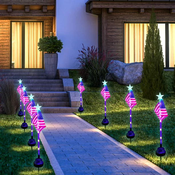 🔥Last Day Promotion-[SAVE 50% OFF]-🚩Solar Power Waterproof American Flag Lights Garden Lawn Light(Color Changing Star-2 PCS/SET)