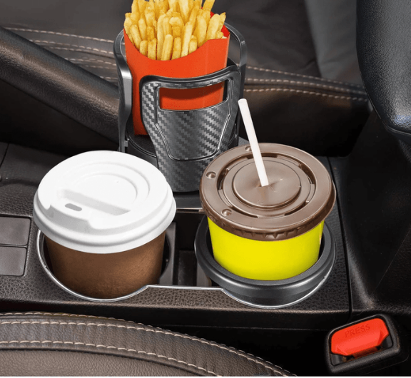 2 in 1 Car Water Cup Holder,Carbon Fiber Multifunctional Dual Cup Mount Extender