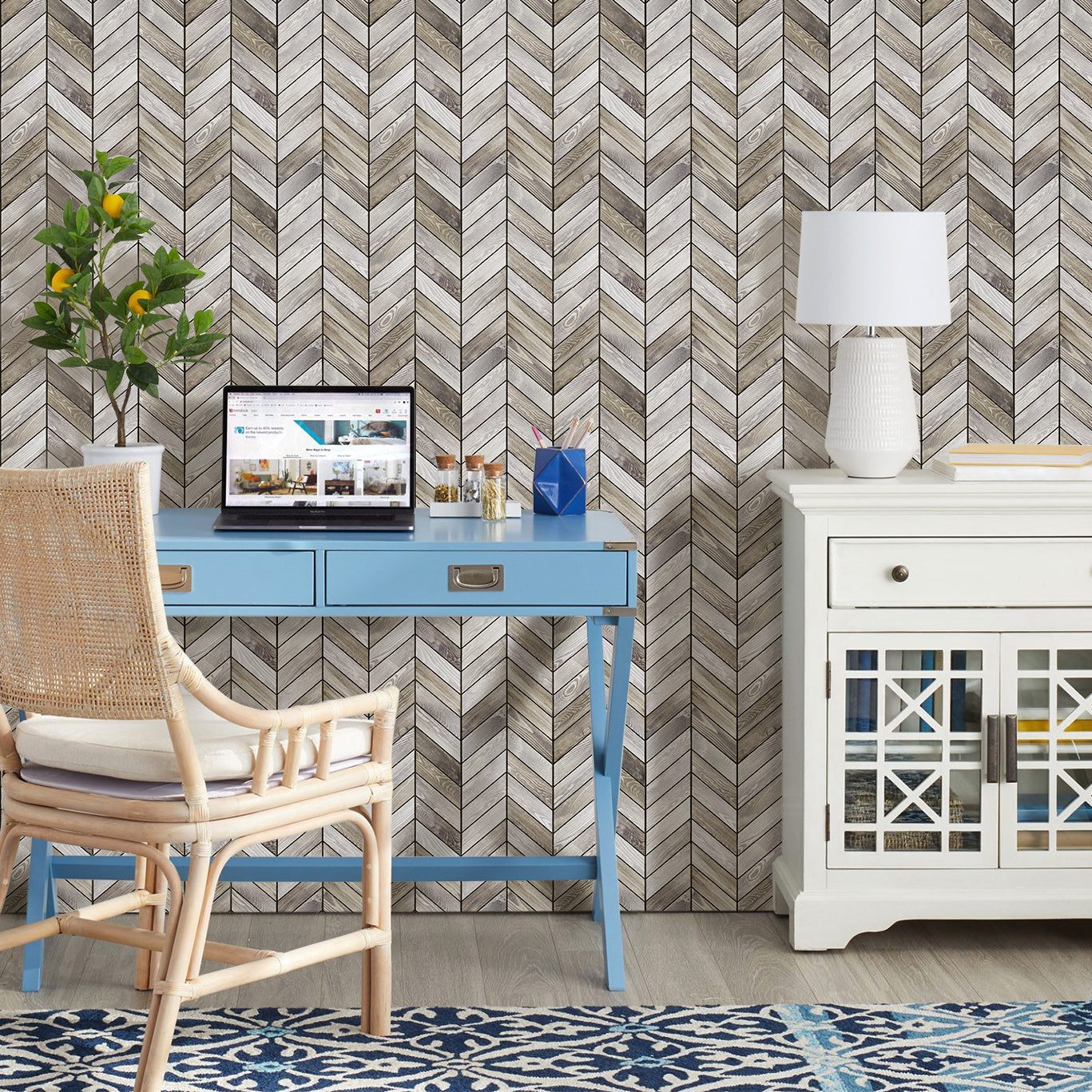 3D Wood Herringbone Peel and Stick Wall Tile