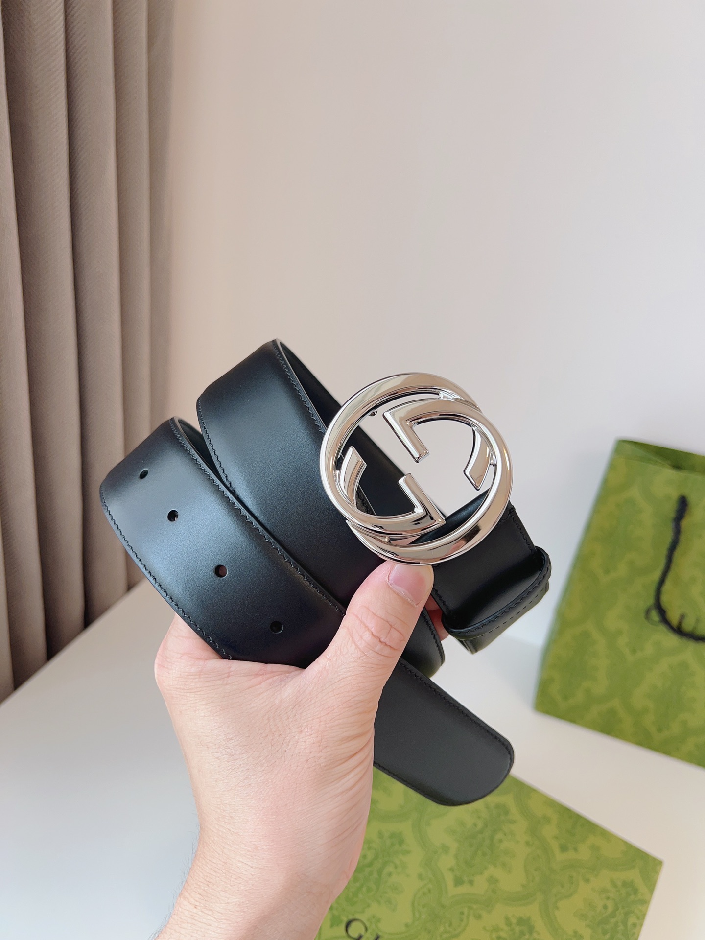 Gucci new double G buckle leather Belt Width 4.0CM