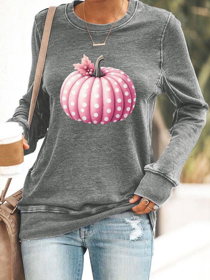 🔥Buy 3 Get 10% Off🔥Women's Pink Pumpkin Print Casual Sweatshirt